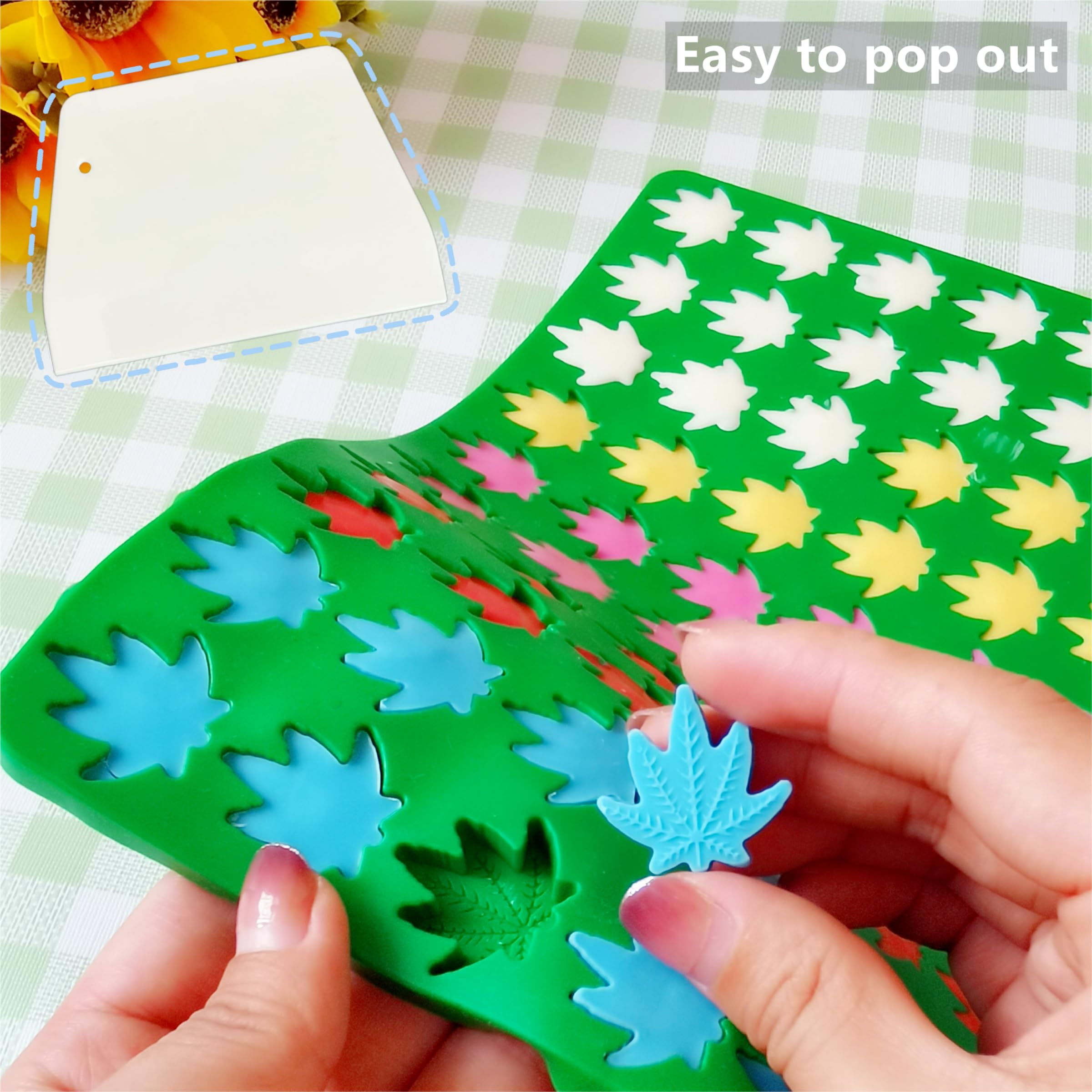 sofliym Mini Leaf Silicone Candy Molds for Chocolate Gummy, Small Leaf Wax Melts Molds Baking Molds Tiny Ice Cube Tray with Scraper