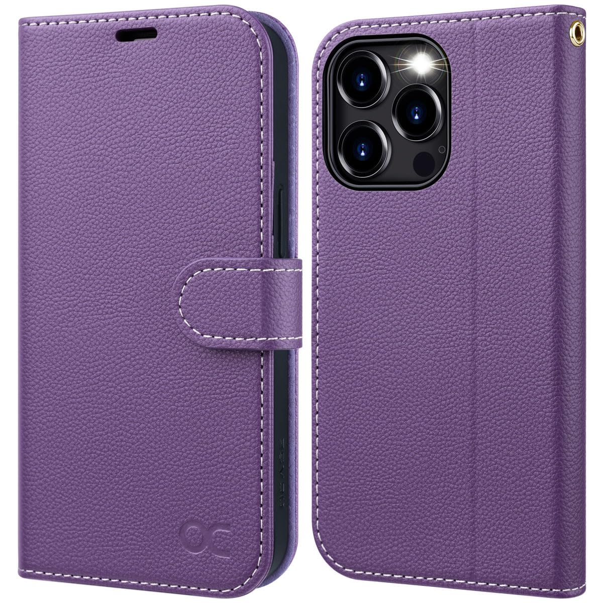OCASE for iPhone 15 Pro Max Wallet Case, Premium PU Full Non-Slip Flip Phone Cover with[RFID Blocking][Card Holder][Shockproof TPU][Stand Function] for the 15 Promax 6.7 Inch 2023 5G,Purple Litchi
