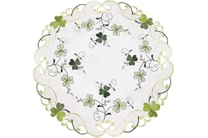 Simhomsen Embroidered Irish Clover St. Patrick’s Day Table Runner, Spring Shamrock Decorations (Round 15 Inches Set of 4)