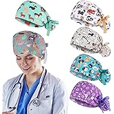 6 Pcs Scrub Caps for Women Doctor Nursing Hats with Buttons Adjustable Tie Back Working Cap Bouffant Scrub Hats for Women Men