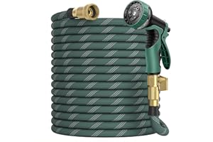 HISENS 50 ft Garden Hose, 2025 Upgarded Flexible Water Hose 50ft With 10-Pattern Spray Nozzle, Kink-Free, Lightweight, Durable, Leak-Proof Solid Brass Fittings (DarkGreen)