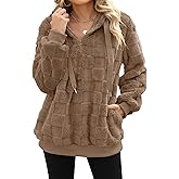 Yanekop Womens Fuzzy Fleece Pullover Oversized Sherpa Jacket Half Zip Pullover Sweaters Winter Faux Fur Jacket Coat