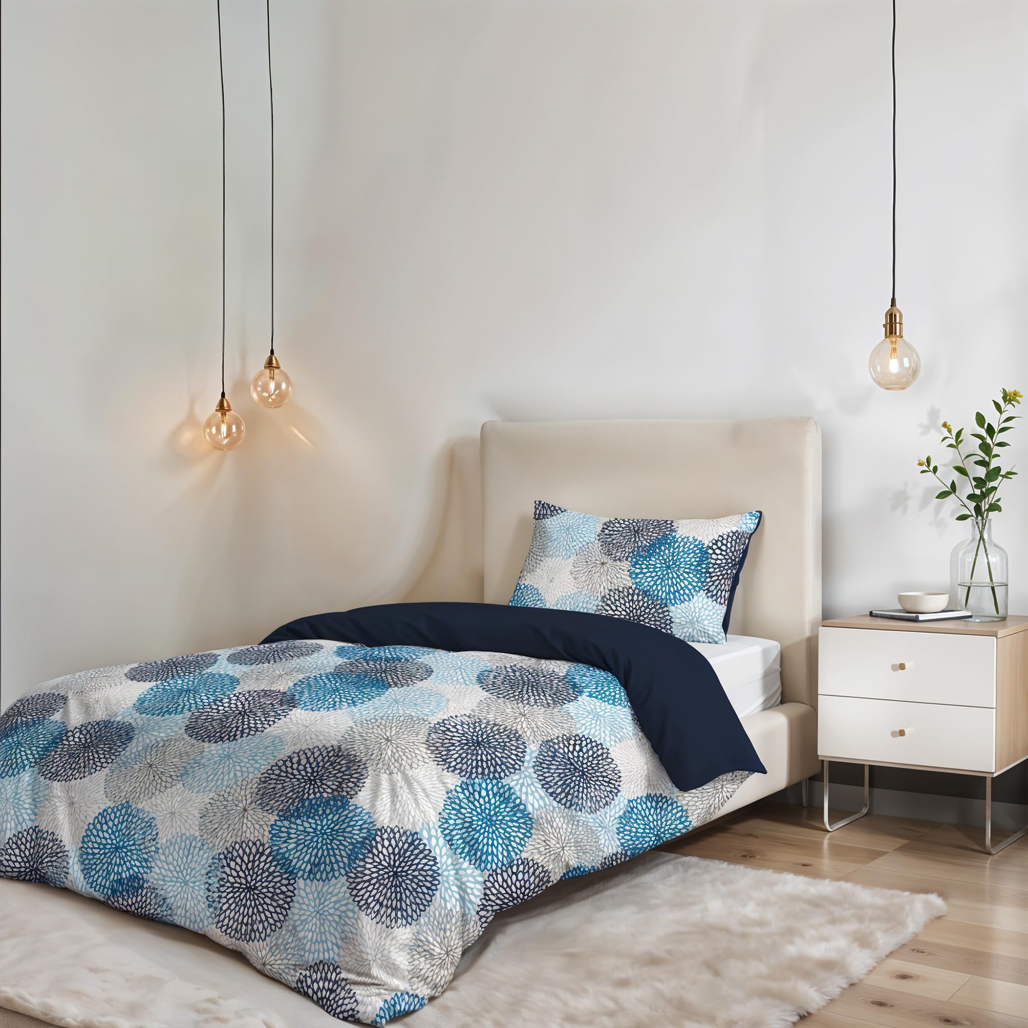 Italian Bed Linen Fantasy Duvet Cover Set, Soffioni Blu, 1P, Single
