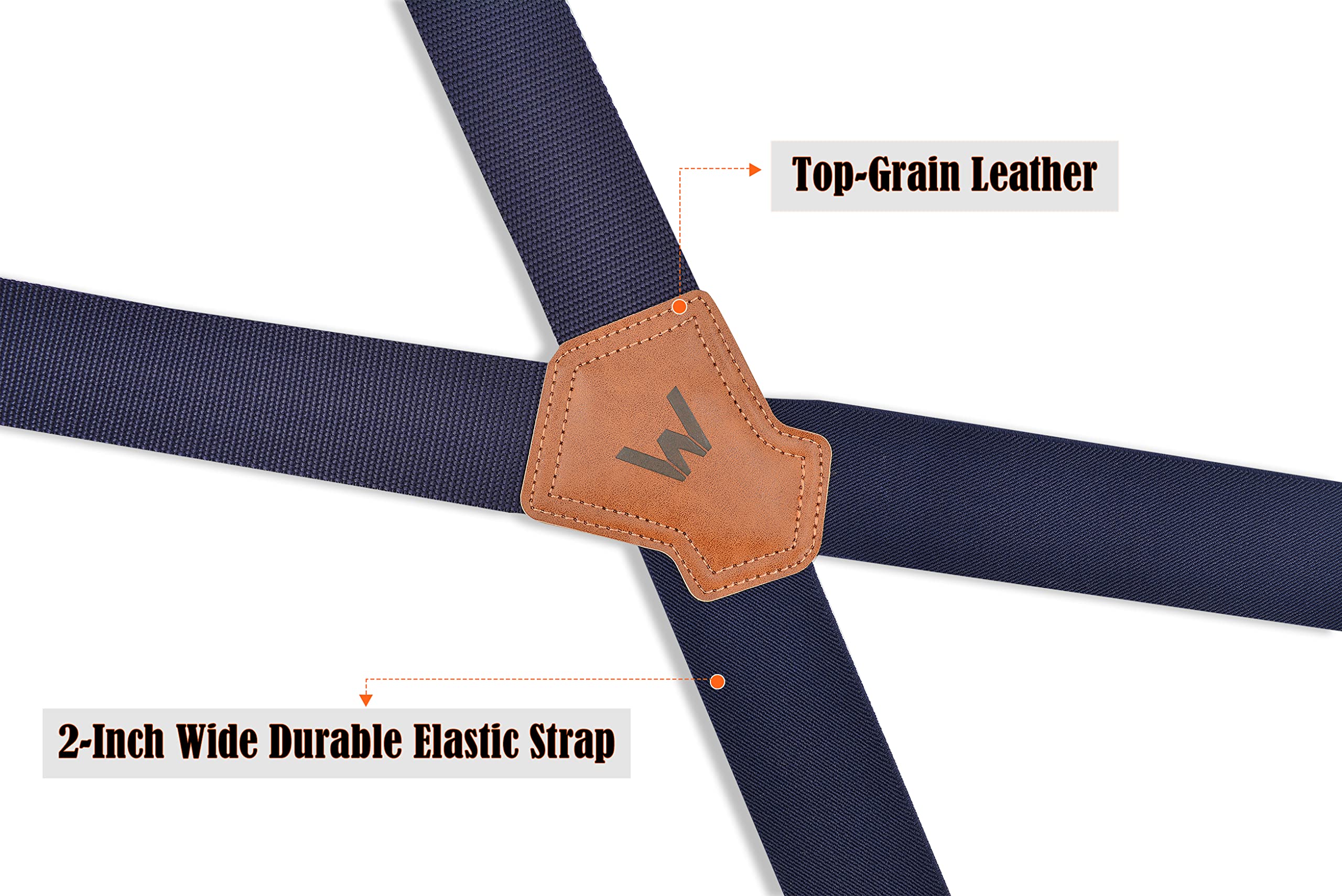 WELKINLAND Navy suspenders for men, 2 Inch Wide Work Suspenders, Heavy Duty Swivel Suspender, Mens Suspender for jeans, Big and tall suspenders for men