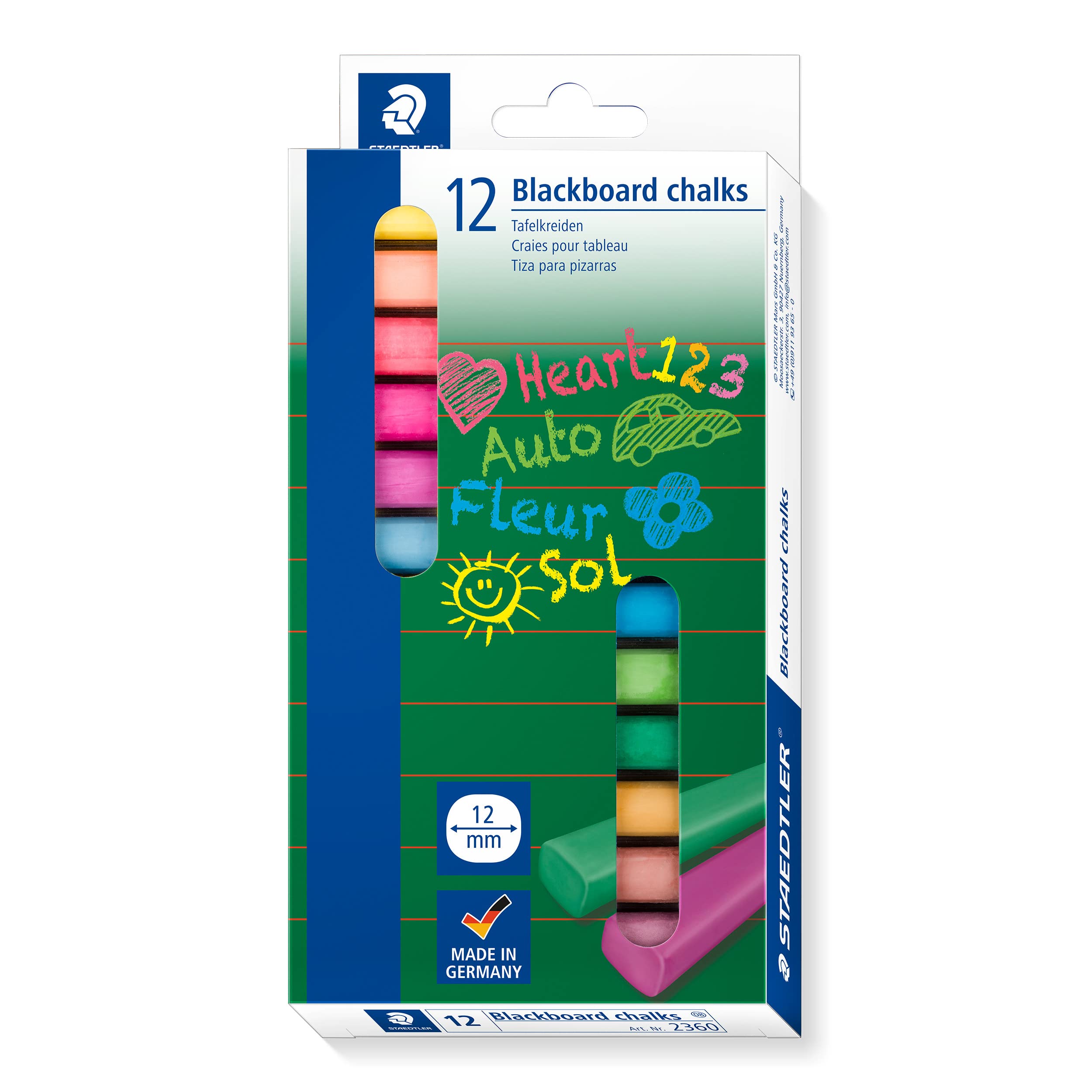 Staedtler (2360) - 12mm Thick Coloured Blackboard Chalks - Pack of 12 Assorted Colours