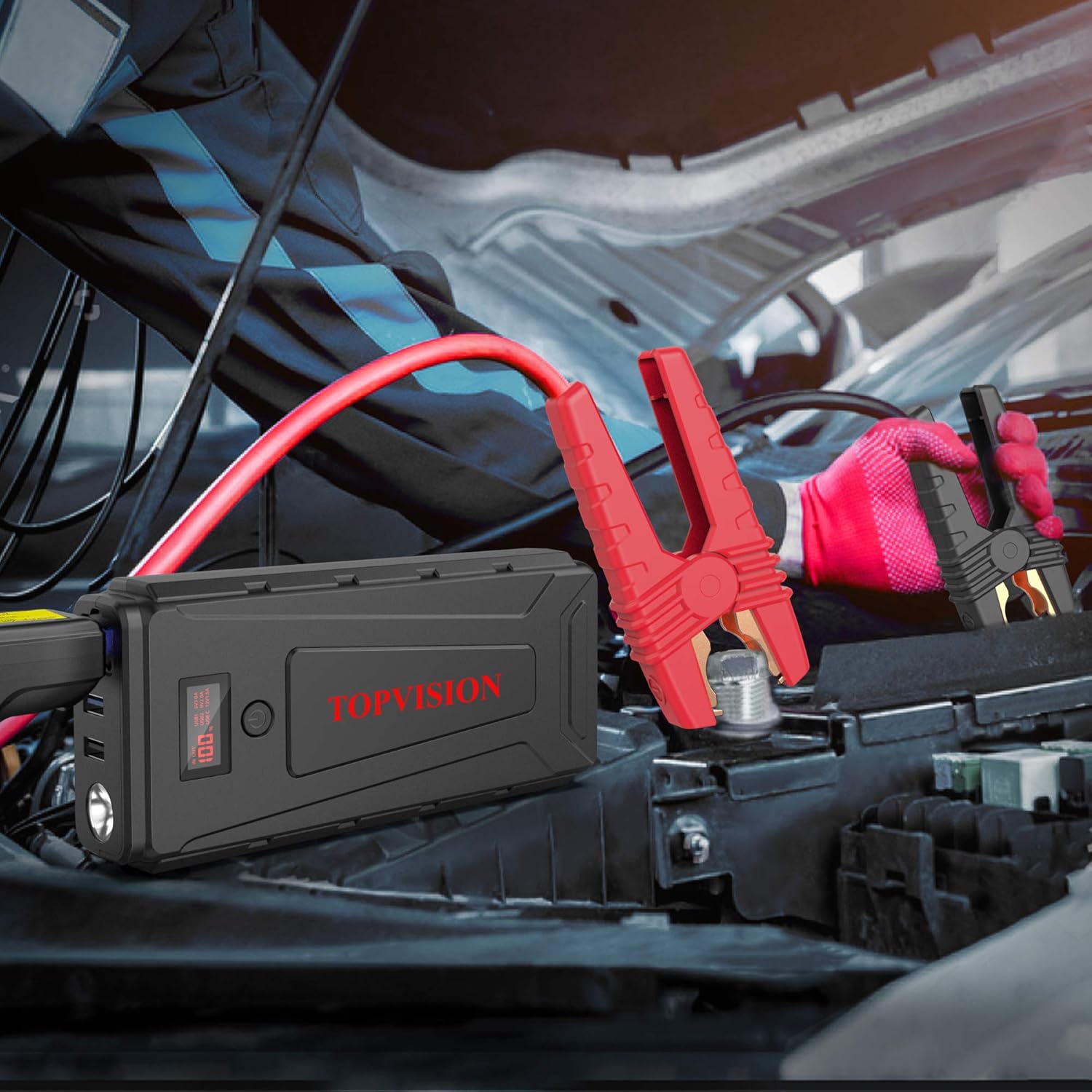 Battery Starter for Car, TOPVISION 2200A Peak 21800mAh Portable Car Power Pack with USB Quick Charge 3.0 (Up to 7.0L Gas or 6.5L Diesel Engine), 12V Portable Auto Battery Booster: Automotive