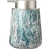 Enra Ceramic Hand Soap Dispenser,12 oz Blue Lotion Dispenser Bathroom Liquid Refillable Dish Soap Dispenser for Bathroom Kitchen with Easy-to-Press Silver Pump (Blue Liquid Type)