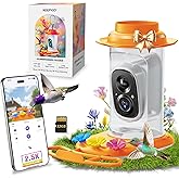 KEEPYOO 2.5K Hummingbird Feeder with Camera, Wireless Smart Bird Feeders for Outdoors, AI Bird Identify, Instant Notification, Include 32GB SD Card, Ant Moat & Bee-Proof (Orange)