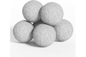 WOOLLY MOLLY Wool Dryer Balls, Grey/Gray XL Pack of 6, Organic Reusable Laundry Balls, Imported Premium New Zealand Wool, Fabric Softener for 1000+ Loads, Baby Safe & Hypoallergenic, Saving Energy & Time