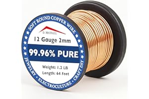 D.MATIALL Copper Wire 99.95% Pure – 12 Gauge 2.0mm – 64 Feet, 1.2 Pound Spool – C11000 Soft Copper Wire Craft Wire for Gardening, Electroculture, Jewelry Making, Beading, Ground Wire & DIY (12 Gauge, 1.2 LB)