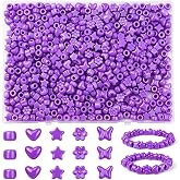 Sahoottie Purple Shaped Pony Beads in Storage Box 500 Pcs | Star Heart Butterfly Flower Purple Plastic Craft Beads , DIY Jewelry Making Supplies for Bracelet Necklace Earring Keychain