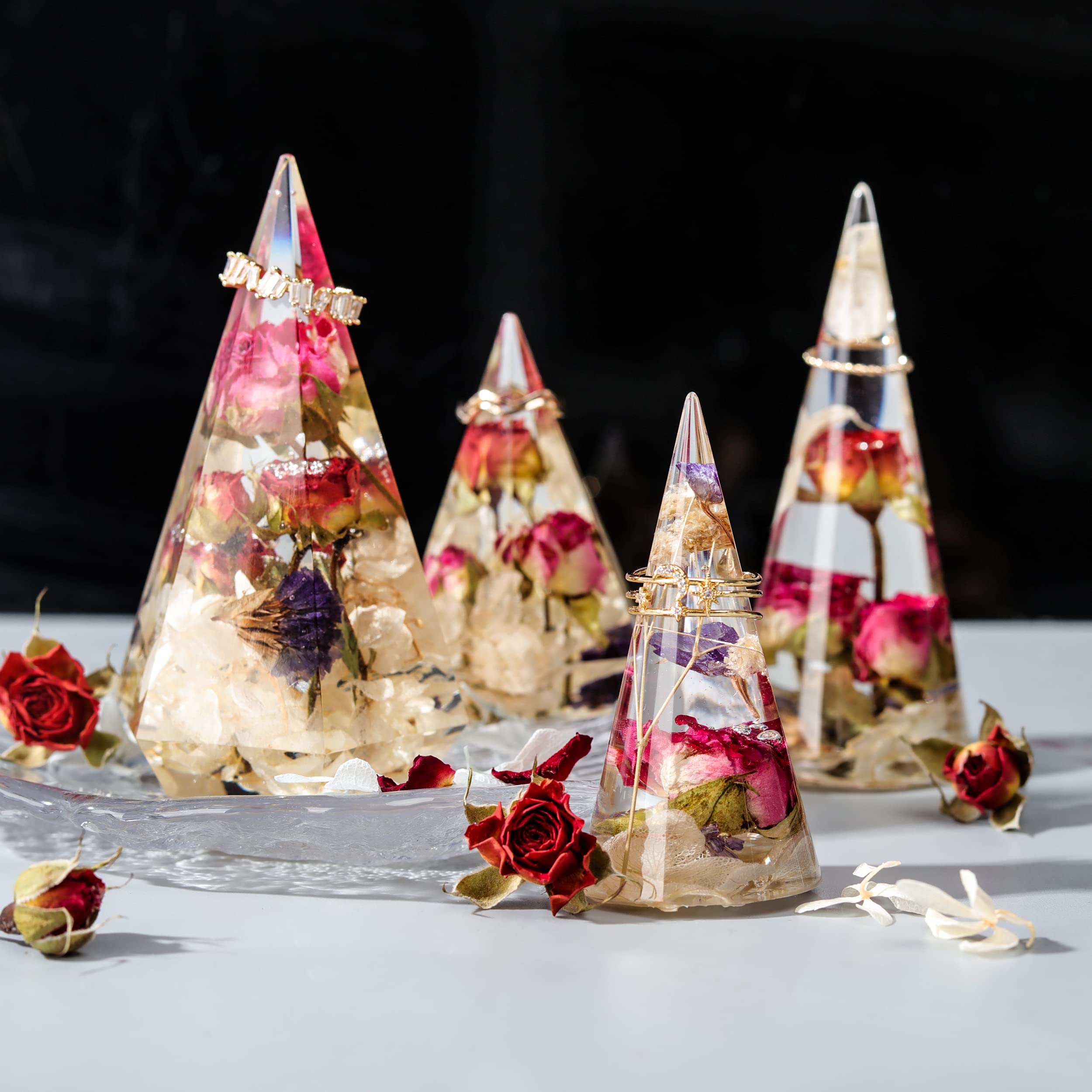 LET'S RESIN Cone Silicone Molds, 4 Pcs Holder for Epoxy Resin, Pyramid Molds for DIY Ring Stand, Jewelry Display, Wedding Gift