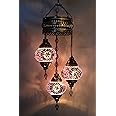 Asylove Turkish Ceiling Lamp, Mosaic Pendant Lamp Turkish Chandeliers 3 Globe Moroccan Ceiling Lighting Art Deco Brillant Fixture, 5 inc Globe - Total Dimensions 14x14x35 inch (Purple)
