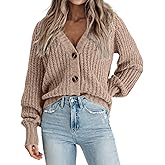 Zeagoo Women's 2026 Fall Chunky Knit Cardigans Open Front Long Sleeve V Neck Button Loose Cardigan Sweaters