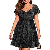 Plus Size Cocktail Dress - Sparkly New Year Eve Party Holiday Wrap V Neck Short Dress