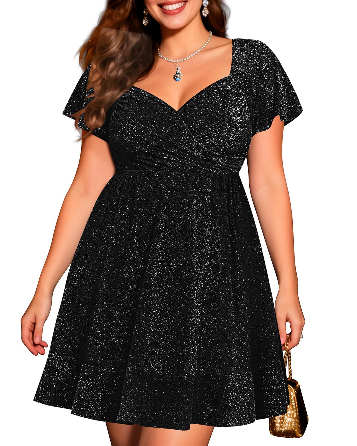 Photo 1 of 22w.   Plus Size Cocktail Dress Black New Years Eve Sparkly Party Holiday Sparkle Glitter Sequin Homecoming Nye Short Dresses