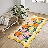 Aldopein Boho Floral Cute Bathroom Kitchen Runner Rugs 2x5 Non-Slip Washable, Bohemian Chic Bedside Indoor Entrance Entryway Rugs, Shaggy Colorful Orange Yellow Flower Daisy Extra Long Bath Mat