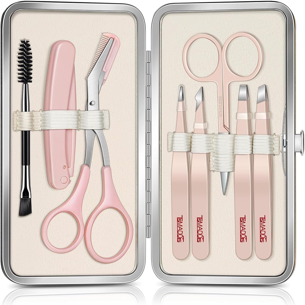 TsMADDTs Tweezers for Women Facial Hair, 8-piece Eyebrow Kit with Case | Stainless Steel Precision Tweezers Set for Eyebrow,