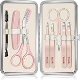 TsMADDTs Tweezers for Women Facial Hair, 8-piece Eyebrow Kit with Case | Stainless Steel Precision Tweezers Set for Eyebrow, Face, Nose, Lash, Ingrown &amp; Splinter, Gift Set with Scissor, Razor, Brush
