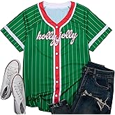 Christmas Baseball Jersey Women Funny Xmas Shirts Casual Holiday Tshirt Button Down Stitched Tops