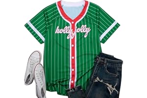 JINTING Christmas Baseball Jersey Women Funny Xmas Shirts Casual Holiday Tshirt Button Down Stitched Tops