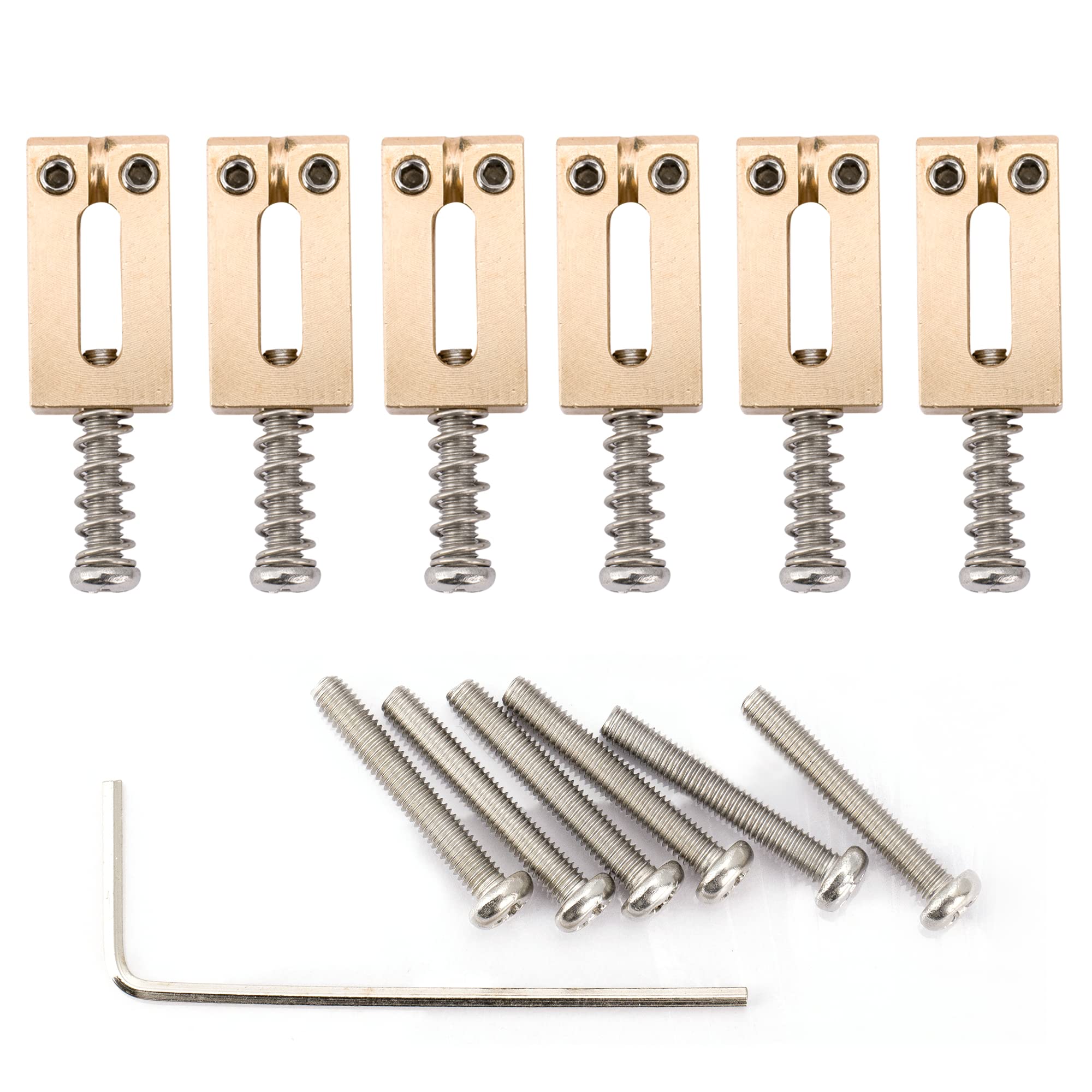 Photo 1 of Musiclily Ultra 10.5mm Modern Brass Bridge Saddles for Strat/Tele Style Electric Guitar, Original Color (Set of 6)
