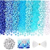 Blue and White Pony Beads, 1200Pcs 6x9mm Pony Bead Bulk and 100Pcs Square Letters, Large Hole Hair Bead for Braids for Girls Kids, Plastic Kandi Beads for Bracelets Jewelry Making DIY Crafts(8 Colors)