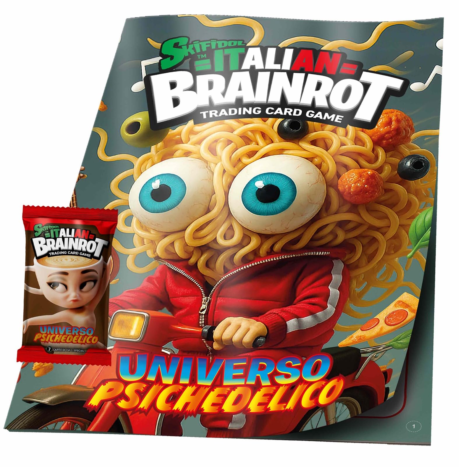 Skifidol Italian Brainrot Trading Card Album with 1 Bag of 7 Cards, Psychedelic Universe, Trading Card Game