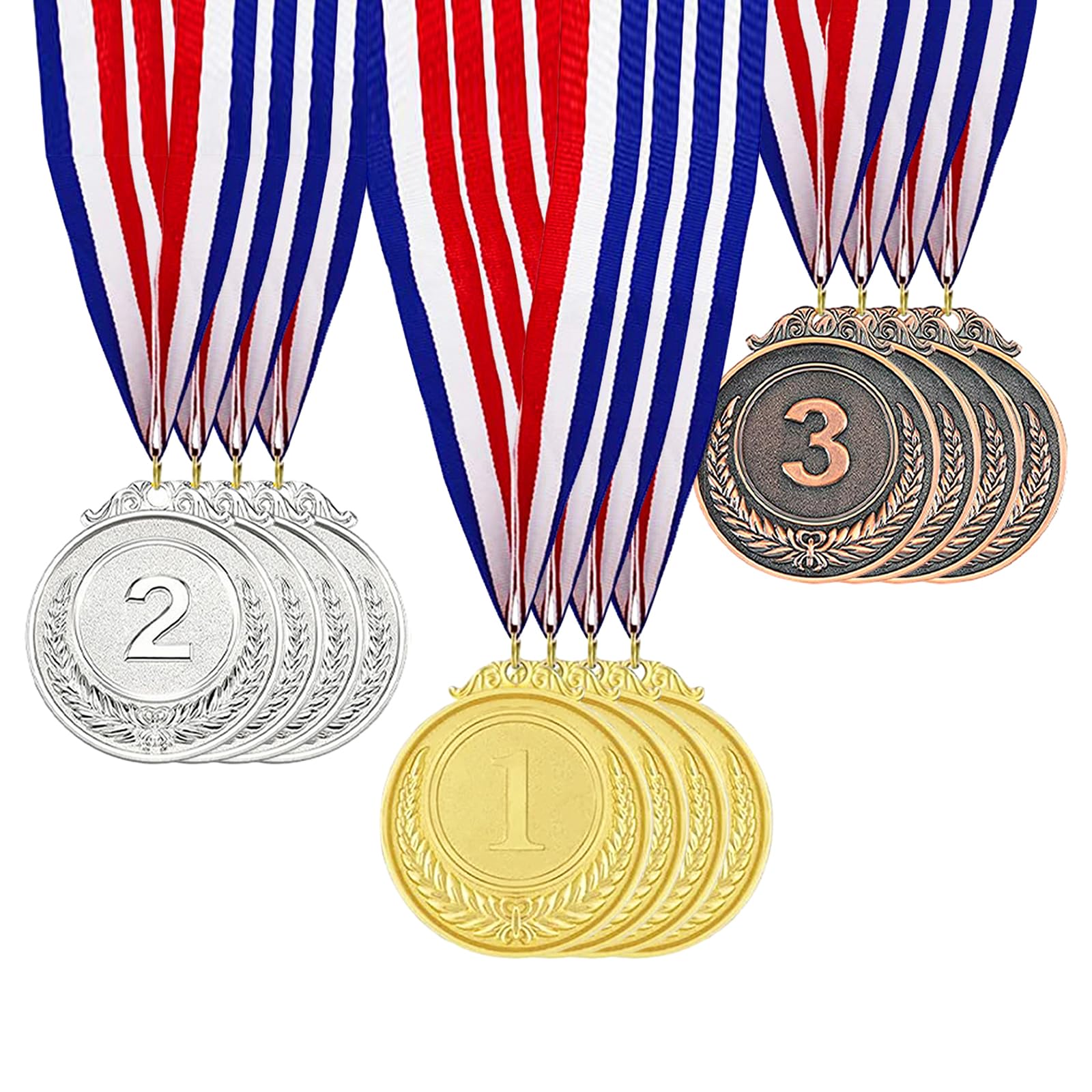 JKYVAA Set of 12 Metal Medals for Children,Medals 1st 2nd 3rd Medals,Gold Silver Bronze Football Medals for Kids, 2 inch Sports Day Medals with Ribbon for Adults,Winner Award,Competition,Gymnastics