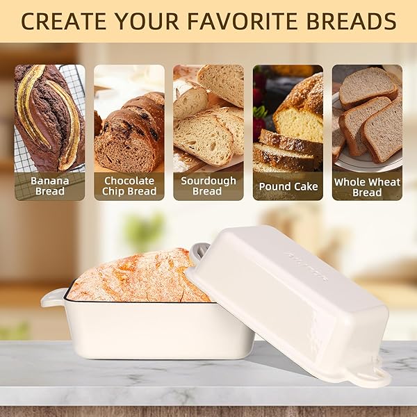 AILITOR 9X5 ENAMELED CAST IRON LOAF PAN WITH LID – 2 IN 1 BREAD PAN FOR BAKING HOMEMADE SOURDOUGH