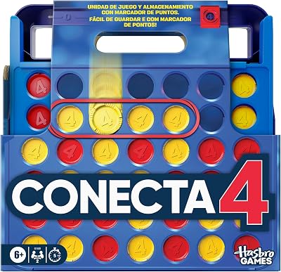 Juegos de Hasbro Oficiales, Juego Conecta 4, Estuche Todo en uno, Marcador de Puntos, Juegos para niños, 6+ - Versión español-portugués