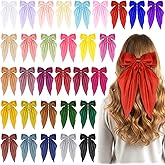 Dimeho 31 PCS Silky Satin Hair Bows for Women Girls, Long Tail Hair Accessories Cute Oversized Ribbons Clips Oversized Bowknot Barrettes Stylish Hairs Bows for Holiday Gift Thick Thin Hairs Christmas