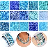 GorgGorho 15 Color 4mm Small Assorted Glass Seed Beads,3mm Bugle Beads Friendship Bracelet Kit,2mm Tiny Tube Bead for Jewelry Making(Blue)
