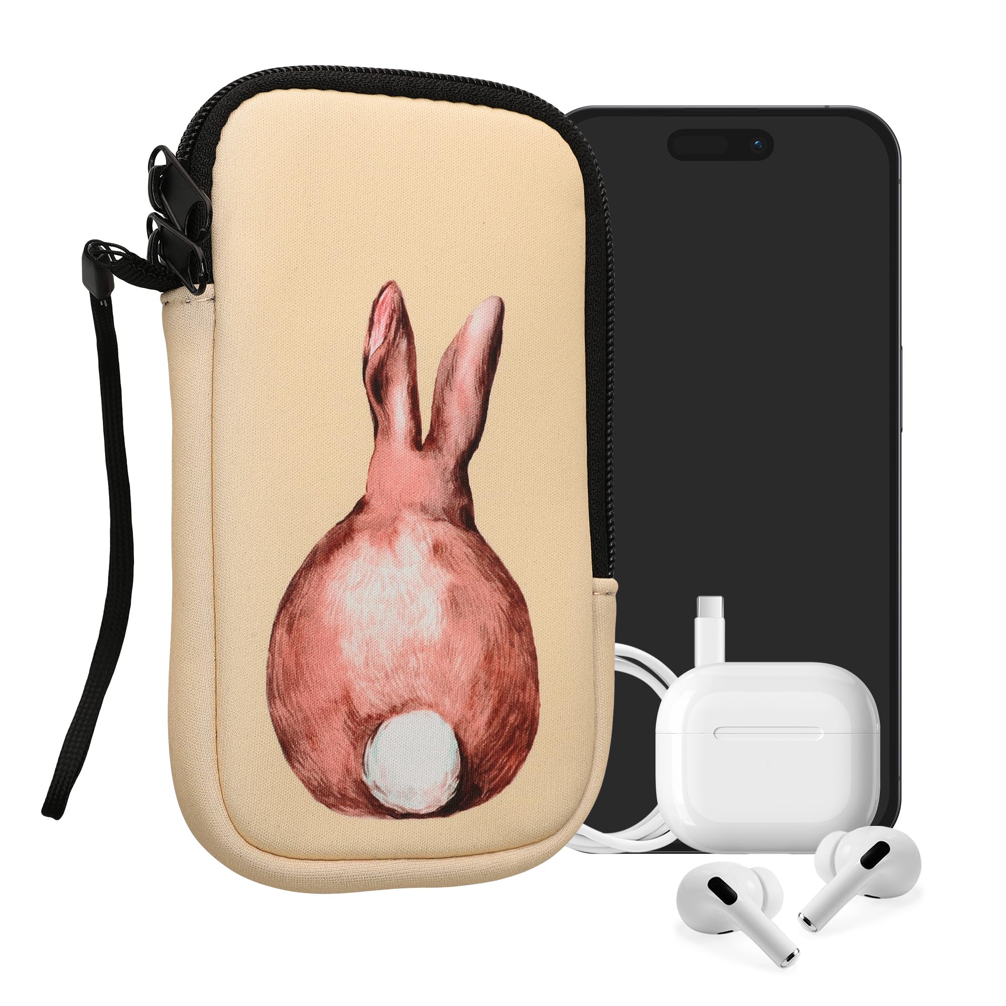 kwmobile Neoprene Sleeve for Smartphone Size M - 5.5" - Shock Absorbing Pouch Case - Protective Phone Bag - Rabbit Tail Brown/White/Beige