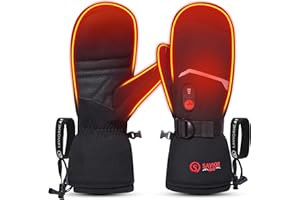 Heated Mittens Electric Ski Gloves, SAVIOR HEAT Palm & Handback Heated Rechargeable Battery Warm Snow Mitts for Winter Skate 