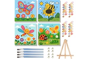 AJEPON 4 Pack Paint by Numbers Kit for Kids with Frame - Insects Paint by Number for Kids, Insect Animals Kid Painting by Number Kits Age 5-8, DIY Acrylic Oil Painting Kits for Home Wall Decor (8X8inch)