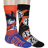 Bioworld Dragon Ball Z Men's 2-Pack Goku King Kai Training Designs Adult Mid-Calf Crew Socks Shoe Sizes 8-12
