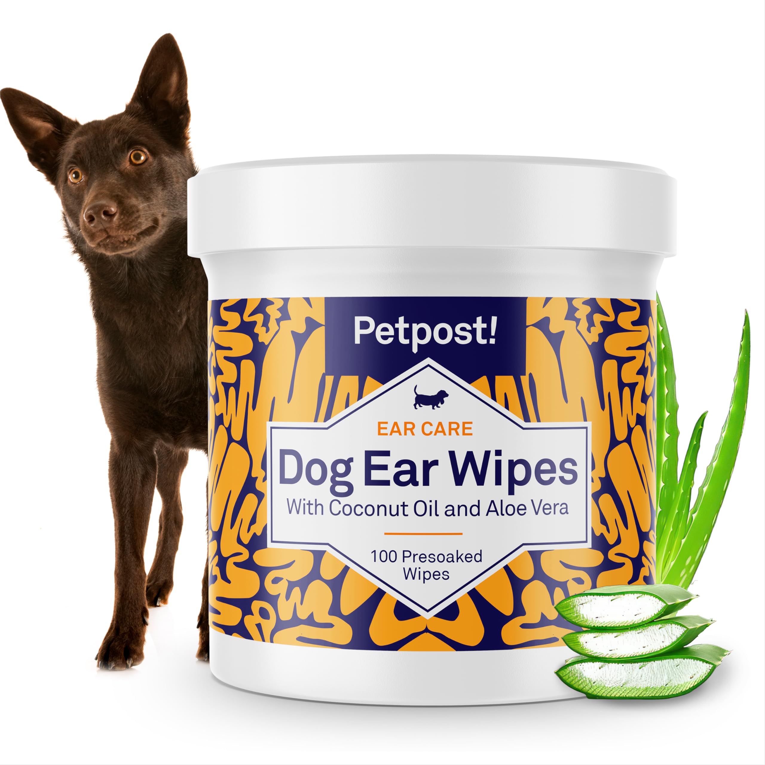Petpost | Dog Ear Cleaner Wipes - Ultra Soft Cotton Pads in Coconut Oil Aloe Solution - Dog Ear Rinse & Cleanser 100 ct
