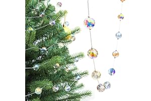 LÈFERS LEFERS 9.8Ft Crystal Glass Balls Christmas Garland,48 Beads 16mm Faceted Prism Beads Strands Hanging Ornament Decoration for Christmas Tree Centerpieces Wedding Party (Multicolor)
