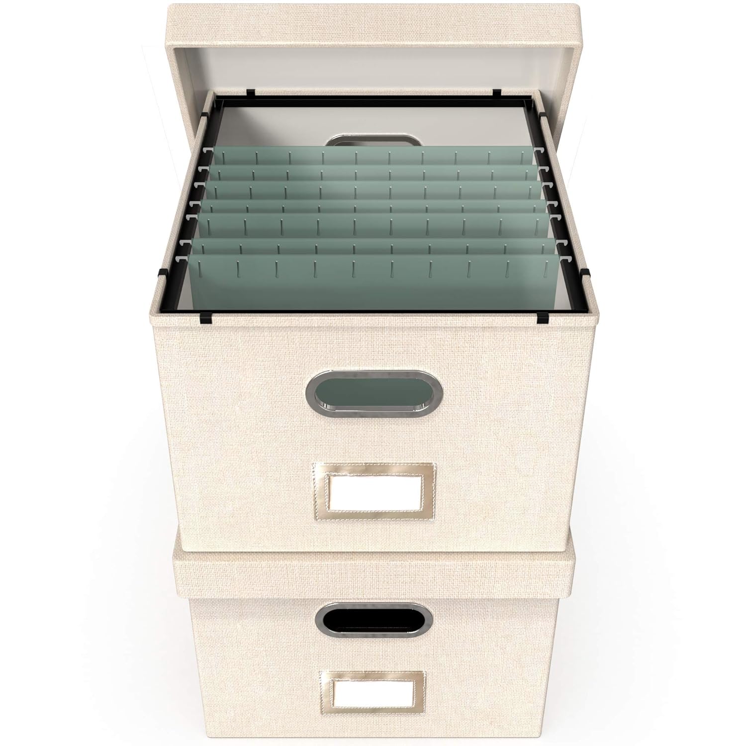 Office Storage Supplies Linen Hanging File Box Set of 2 Decorative