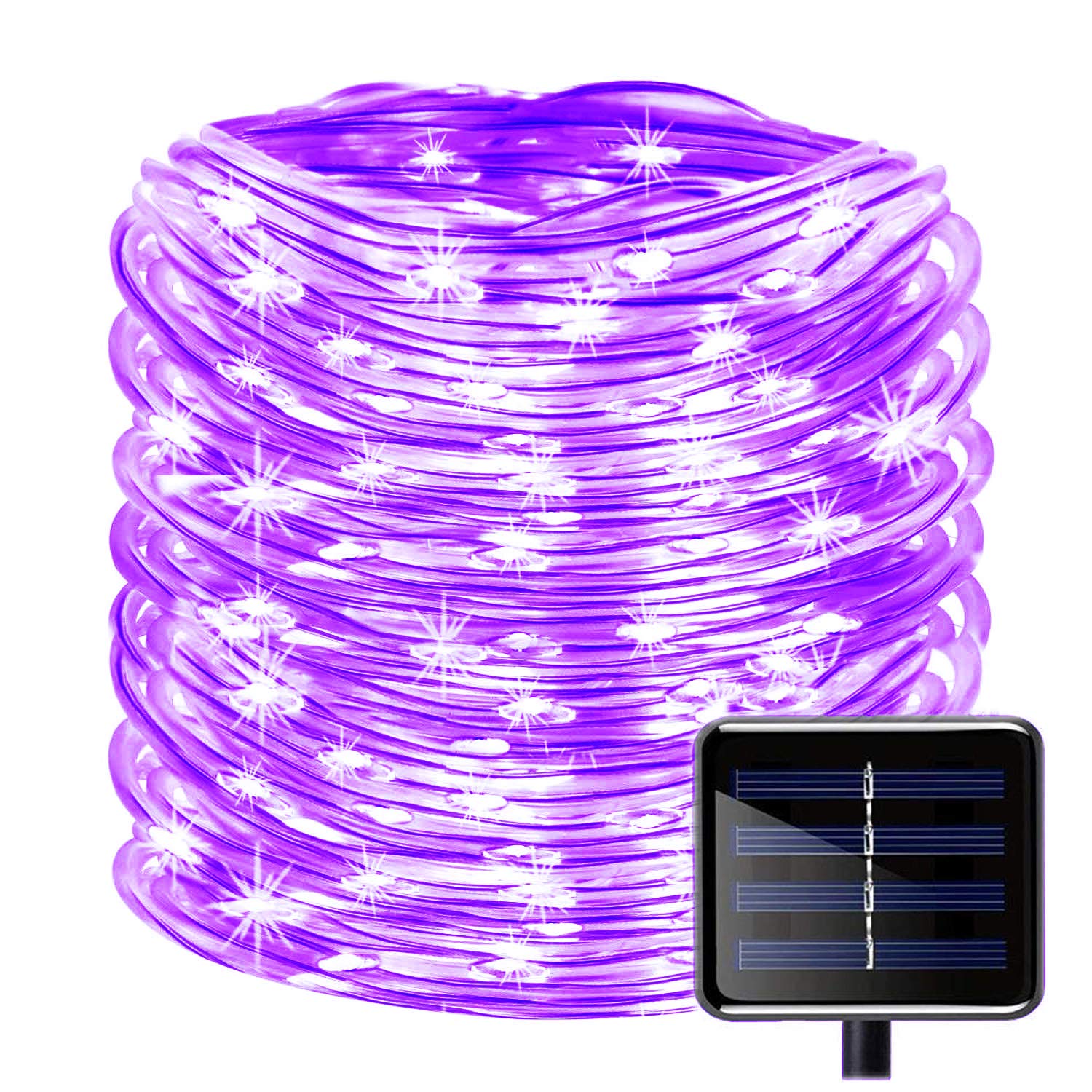 100 LEDs Solar Rope String Lights,KINGCOO Waterproof 39ft/12M Copper Wire Outdoor Tube Fairy String Lights for Christmas Garden Yard Path Fence Tree Backyard (Purple)