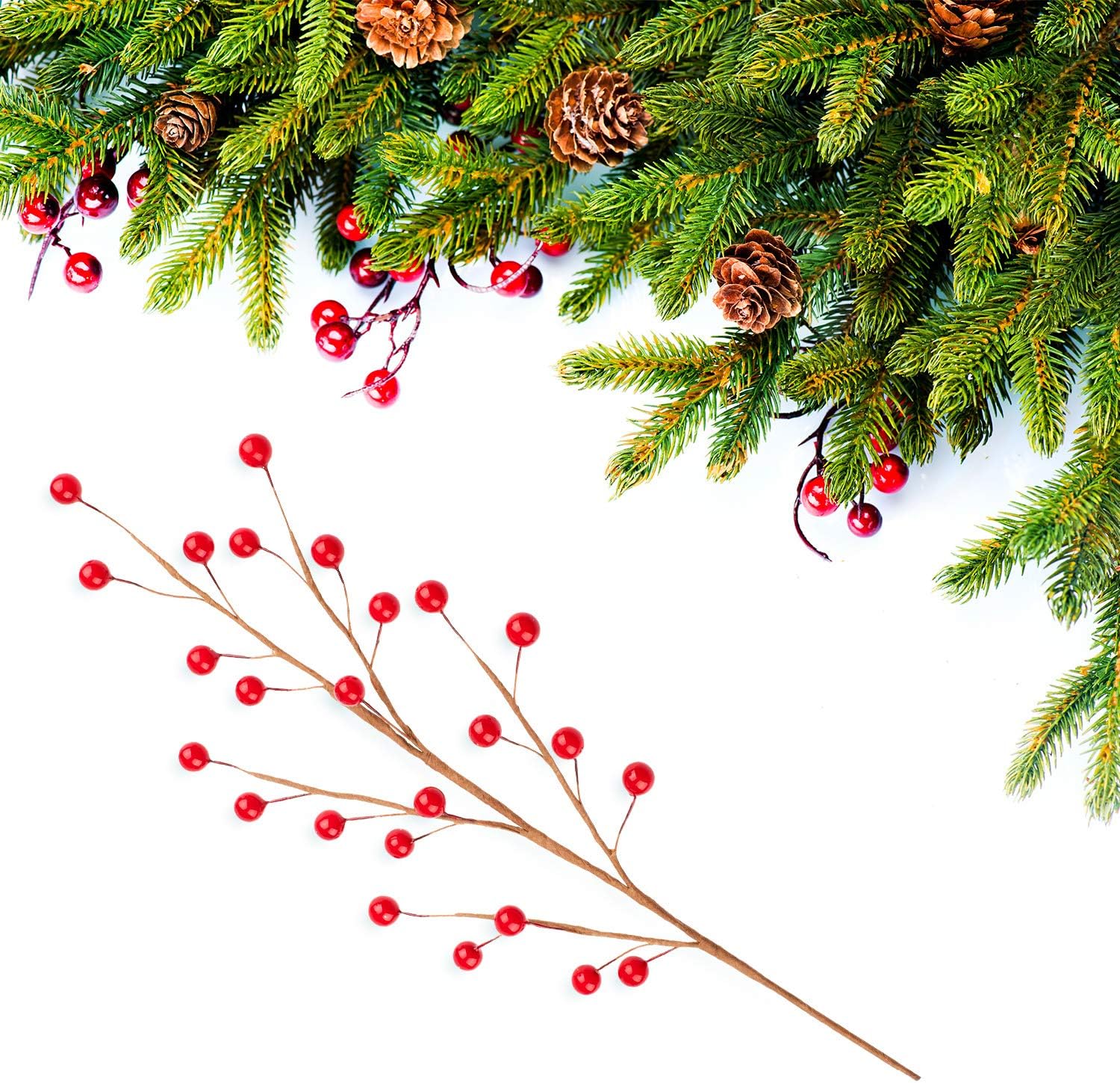 Whaline Christmas Red Berry Twig Stem, 12 Pack Artificial Burgundy Berry Picks for Christmas Tree Decorations Valentines - Image 4