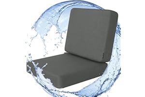 Favoyard Outdoor Deep Seat Cushion Set, 24 x 24 Inch Rainproof & 3-Year Fade Resistant Patio Furniture Cushions, Removable Seat Bottom & Back Cushion covers with Ties for Chair, Sofa, Couch, Dark Gray