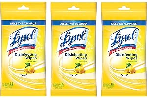 Lysol Disinfecting Wipes To-Go Pack, Lemon Scent, 15 Count (Pack of 3)