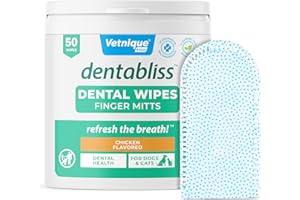 Vetnique Dentabliss - Dog Teeth Cleaning Finger Mitt Dental Wipe - Dog Plaque and Tartar Remover with Brushing Beads - Conven