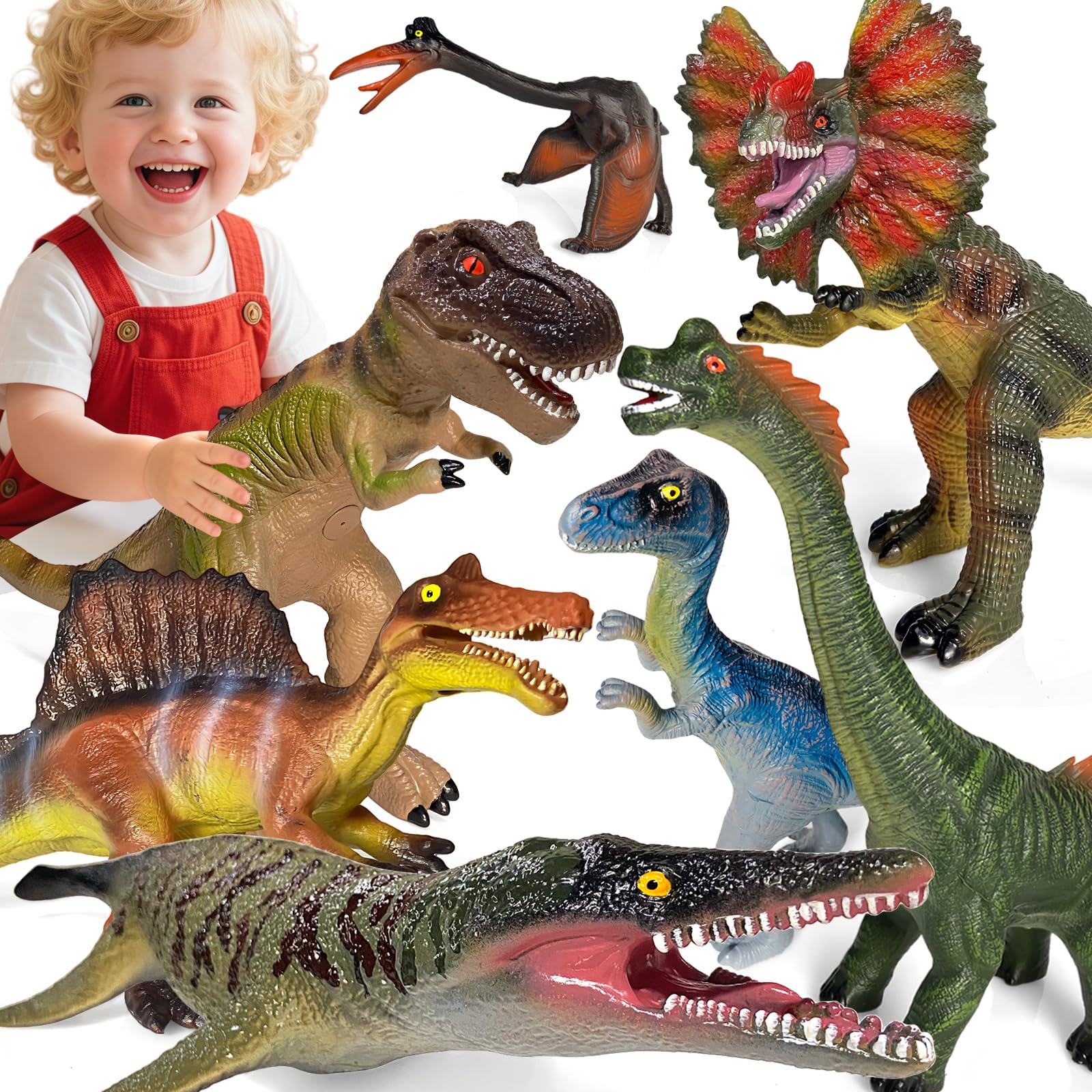Gzsbaby Dinosaur Toys for Kids 3-5 – 7 PCS Realistic Large Dinosaur Figures Soft Jumbo Dino Toy for Boys & Girls 5-7 Years Old – Toddler Boy, Animal Dino Toys
