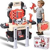 REXBETI Kids Tool Set, Kids Tool Bench, Pretend Construction Play Kit | 2-in-1 Design(Workbench &amp; Tool Box), Electronic Toy Drill, Birthday &amp; Holiday Gifts for 3-8 Years Old. Kids' Simulation Tool