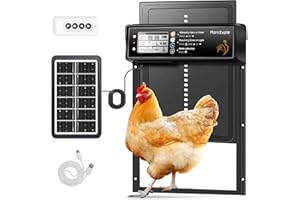 Mars Explo Solar Powered Automatic Chicken Coop Door, LCD Display, Timer & Light Sensor, 20-m Remote Control,Electirc Door,4 Modes, USB Rechargeable Battery, Black