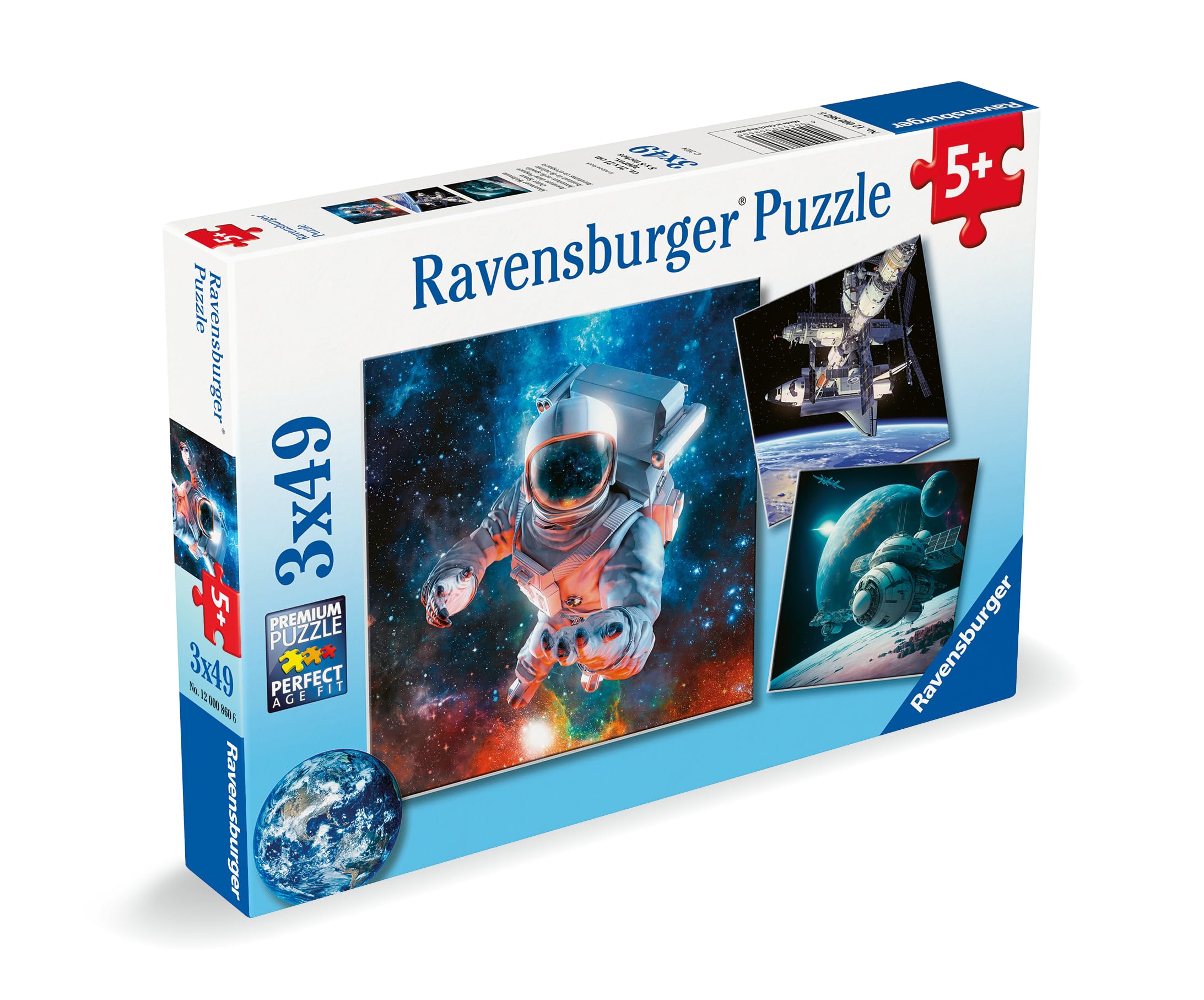 Ravensburger Astronaught In Outer Space Jigsaw Puzzles for Kids Age 5 Years Up - 3x 49 Pieces