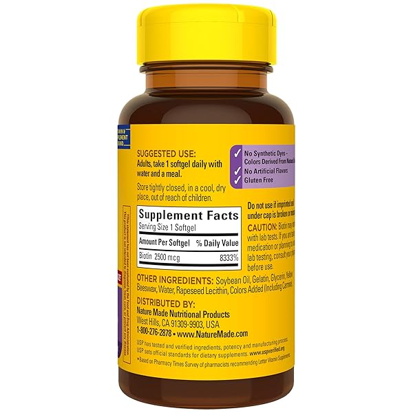 NATURE MADE HIGH POTENCY BIOTIN (B7) 2500 MCG. SOFTGELS VALUE SIZE 150 CT